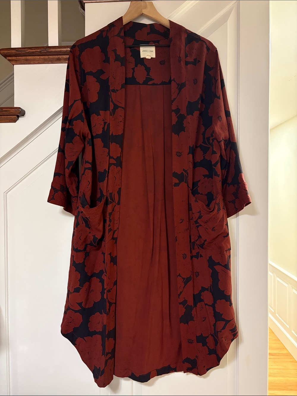 Women's Floral Kimono Duster Robe in Deep Red